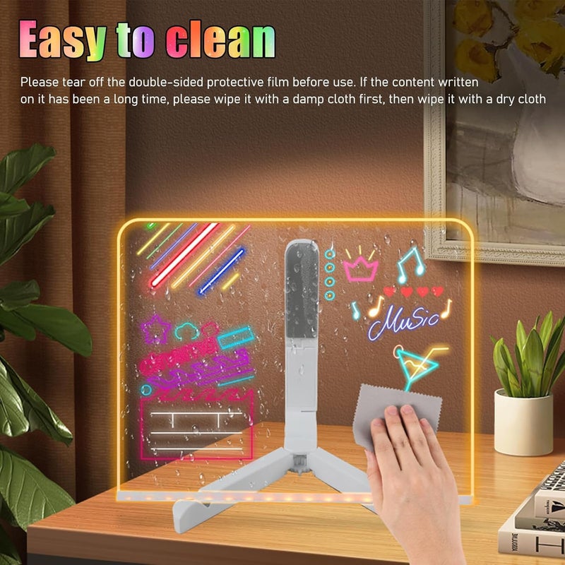 Niaoyun LED Note Board with Colors, Light Up Acrylic Message Board, Glowing Acrylic Dry Erase Board with Light, Led Drawing Board with Stand, 7 Markers (Medium 7.9 * 7.9 inches) - Image 4